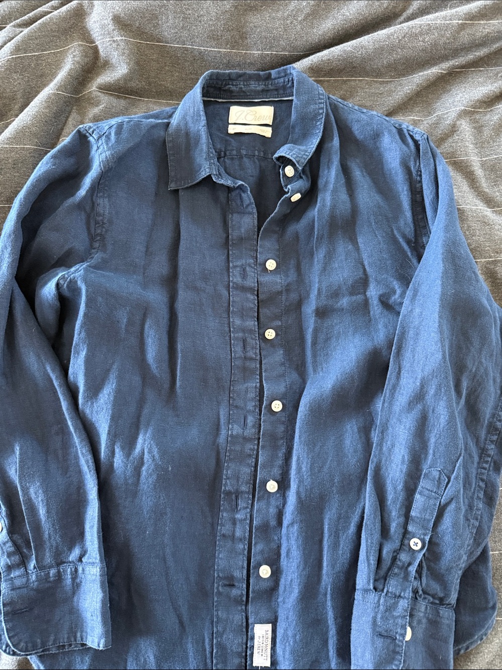 J. Crew Navy Blue Linen Button-Down Shirt